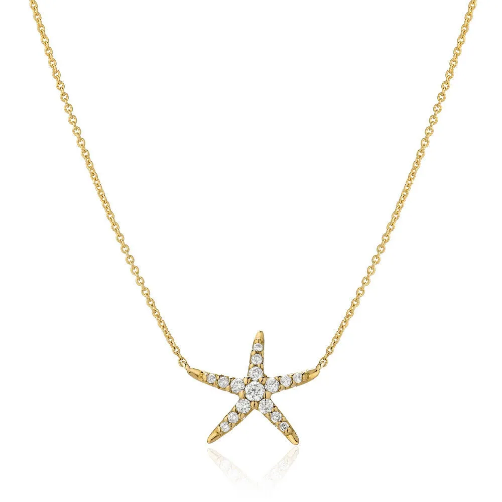 14KY GOLD & DIAMOND STARFISH NECKLACE .08CT