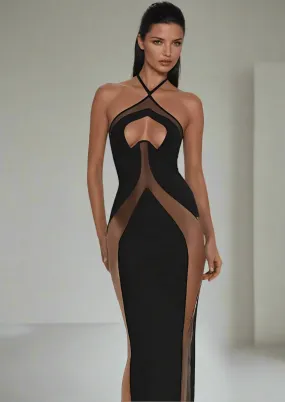 A&A Casablanca Hollow Out Mesh Bodycon Maxi Dress