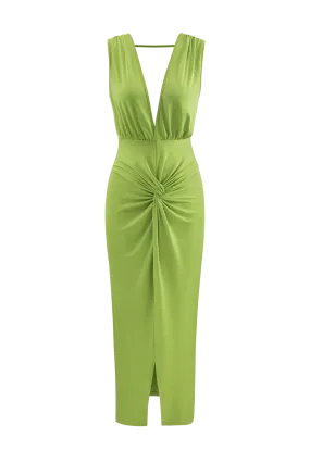 A&A Summer Ruched Backless V Slit Women Bodycon Maxi Dress