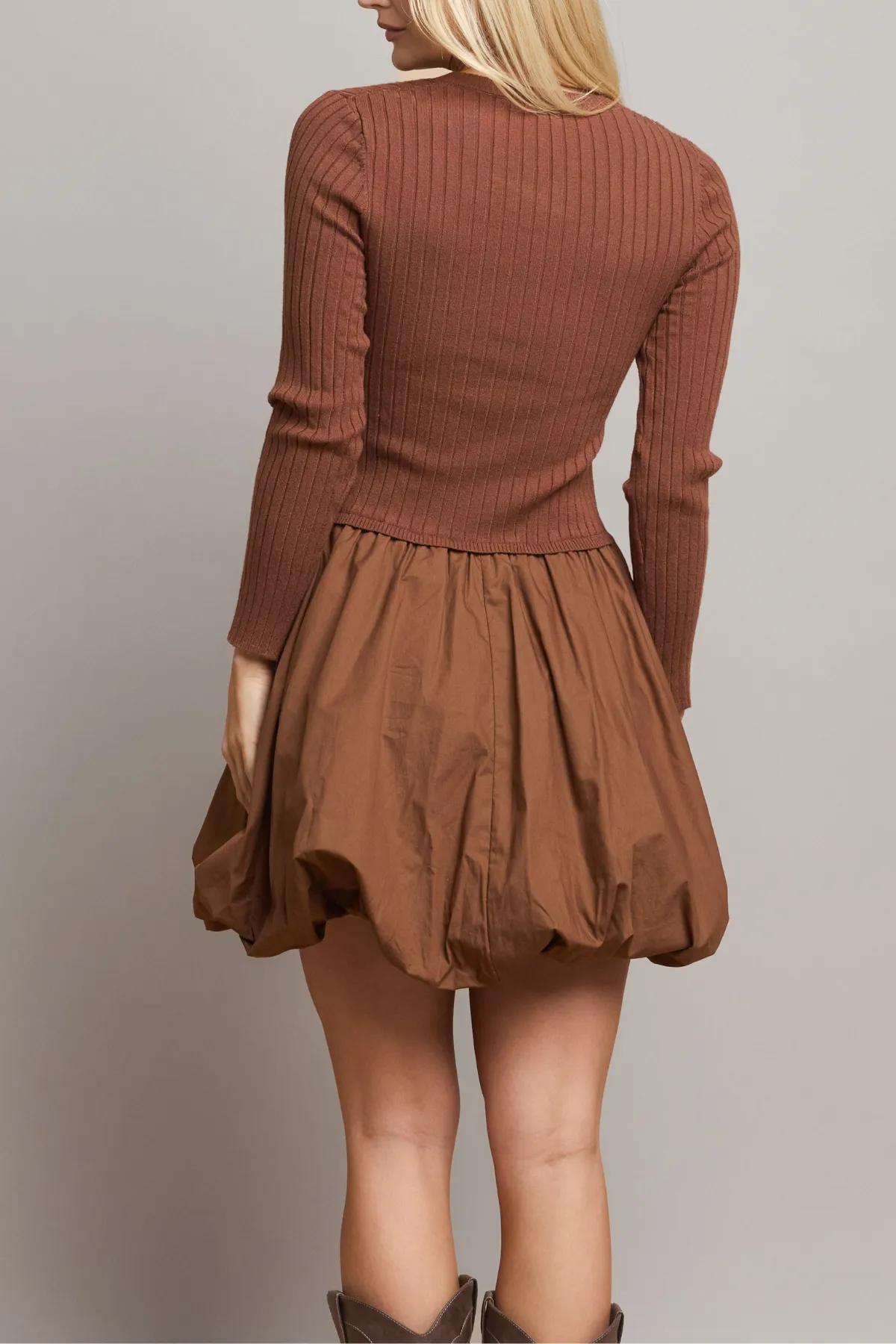 Able Long Sleeve Mini Bubble Dress