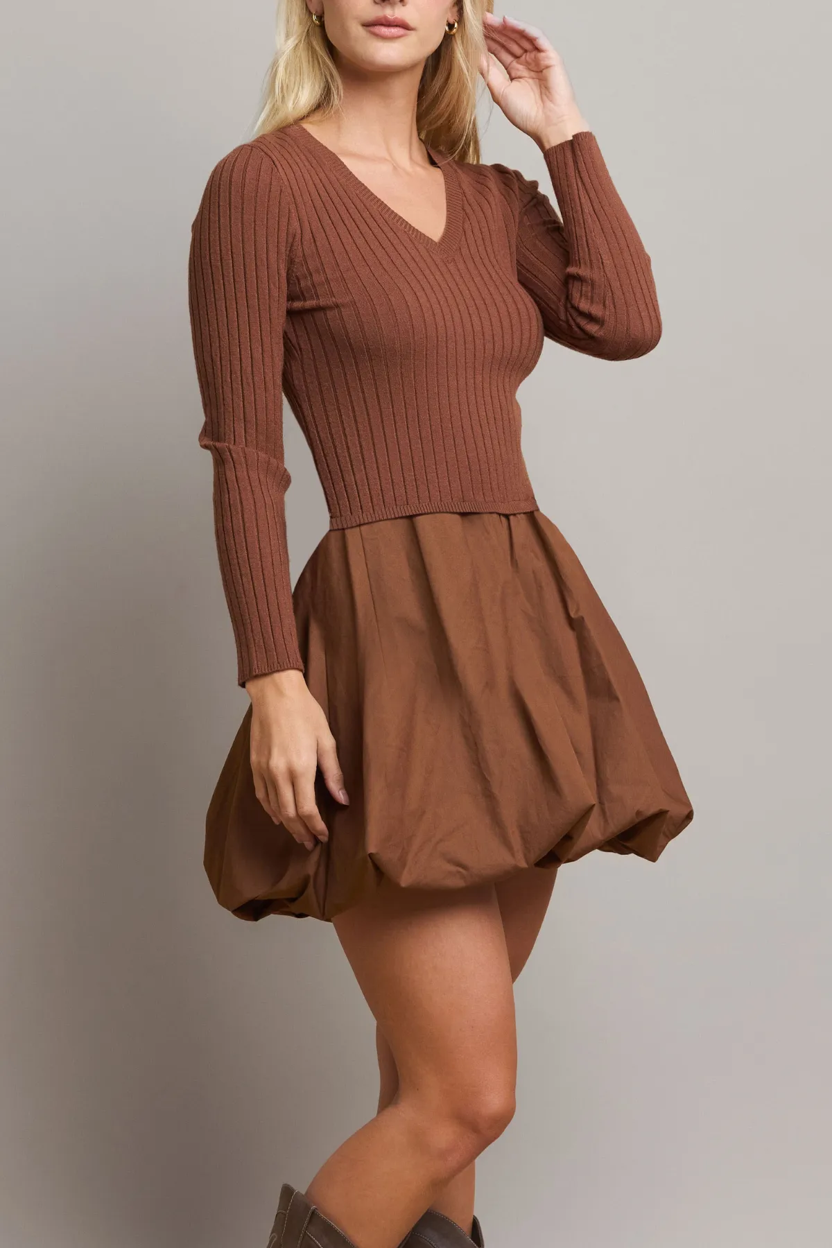 Able Long Sleeve Mini Bubble Dress