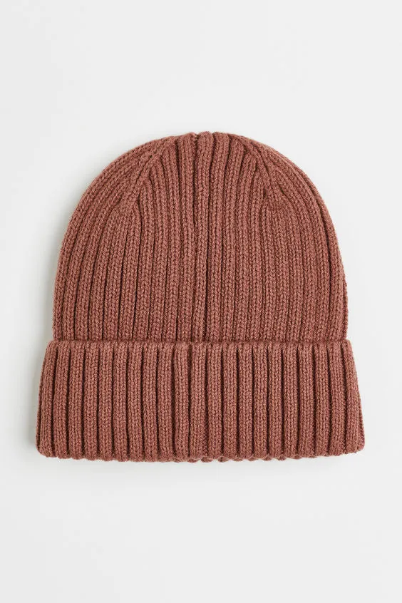 ACRYLIC KNIT SUPER STRETCH CUFF HAT - DUSTY PINK