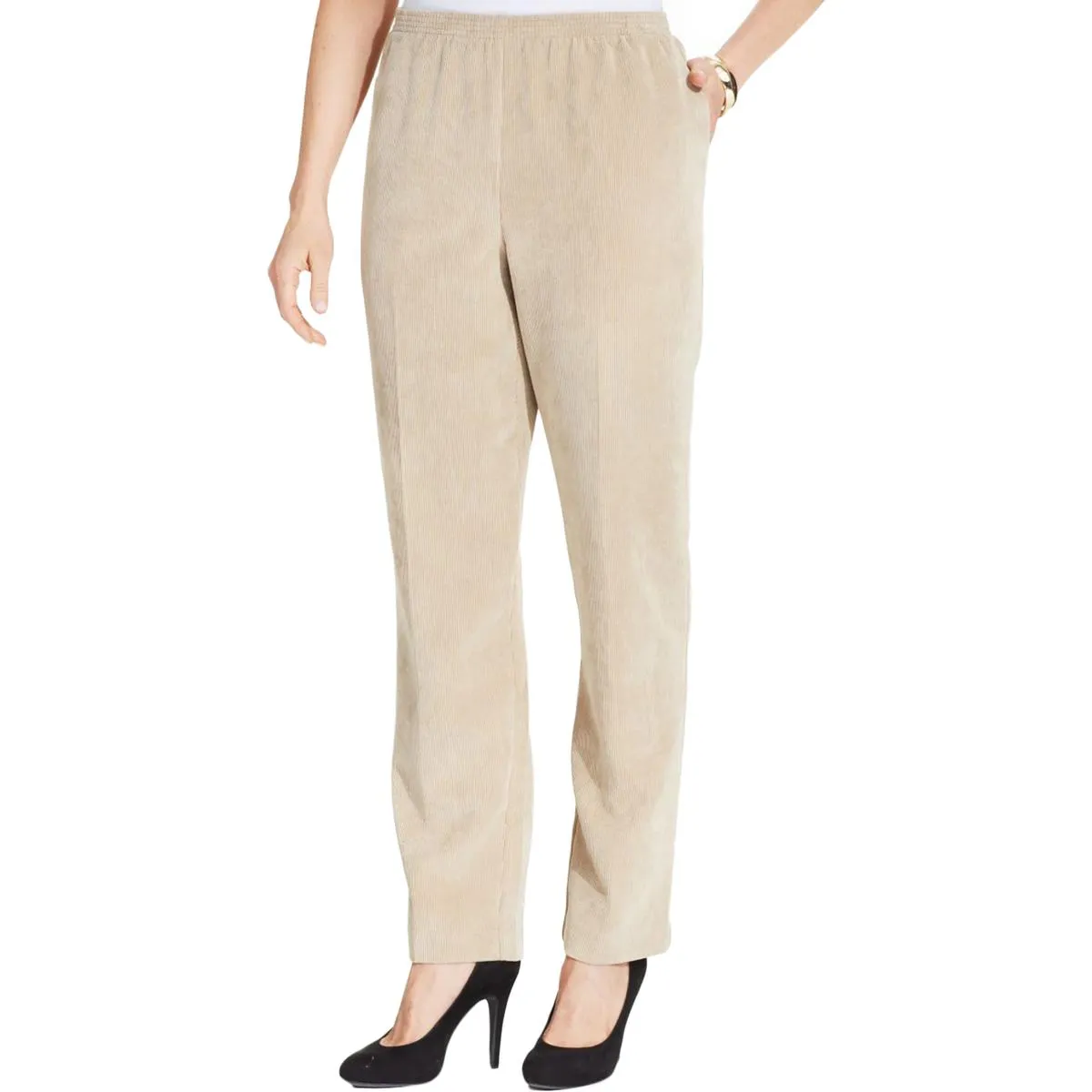 Alfred Dunner Womens Petites Solid Smocked Corduroy Pants