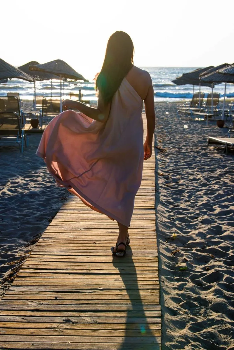 Baby Pink Linen One Shoulder Dress  TIFFANY