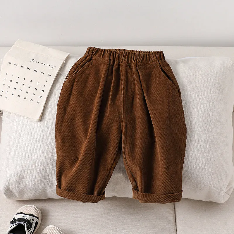 Baby&#039;s Autumn And Winter Corduroy Pants For Boys And Girls All-match Straight Cotton Loose Pants For Autumn