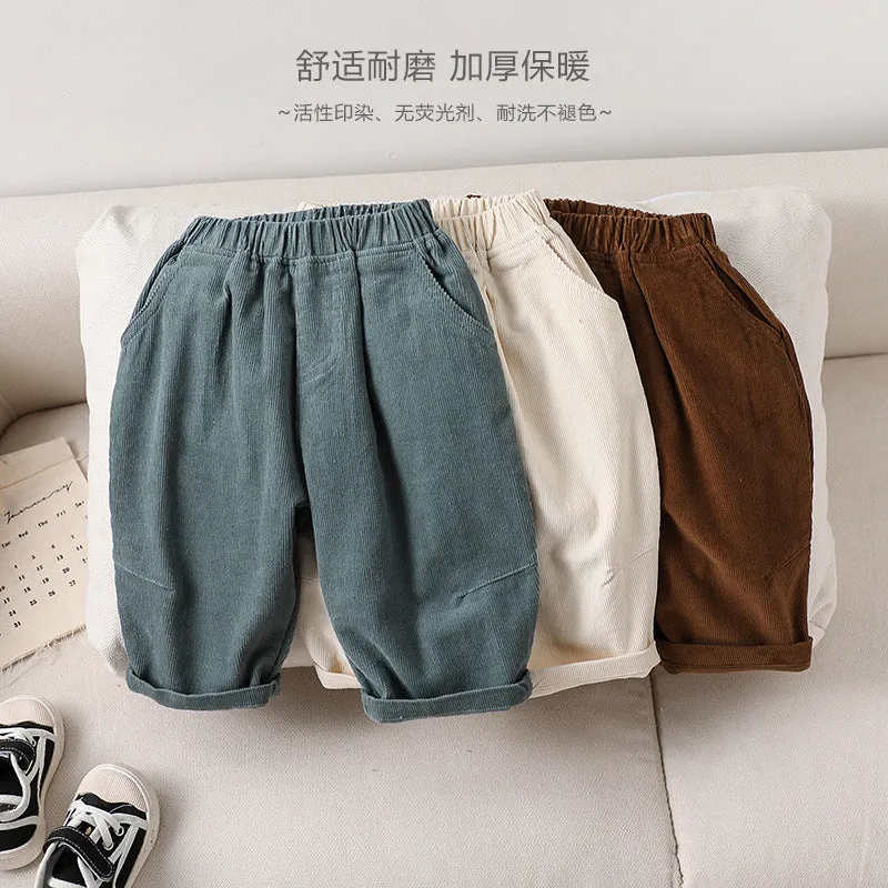 Baby&#039;s Autumn And Winter Corduroy Pants For Boys And Girls All-match Straight Cotton Loose Pants For Autumn