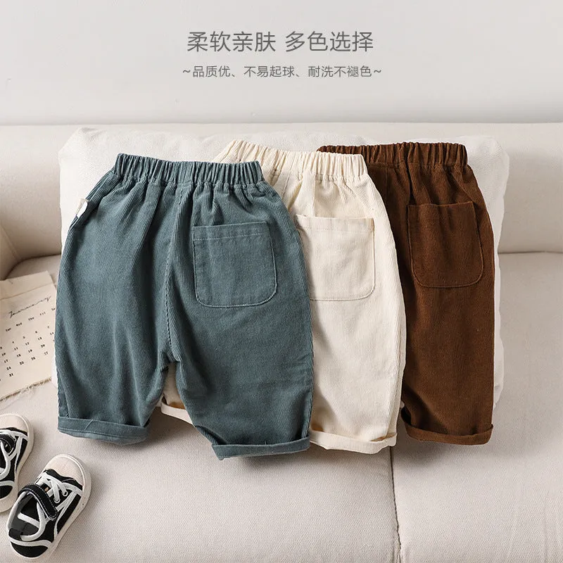 Baby&#039;s Autumn And Winter Corduroy Pants For Boys And Girls All-match Straight Cotton Loose Pants For Autumn