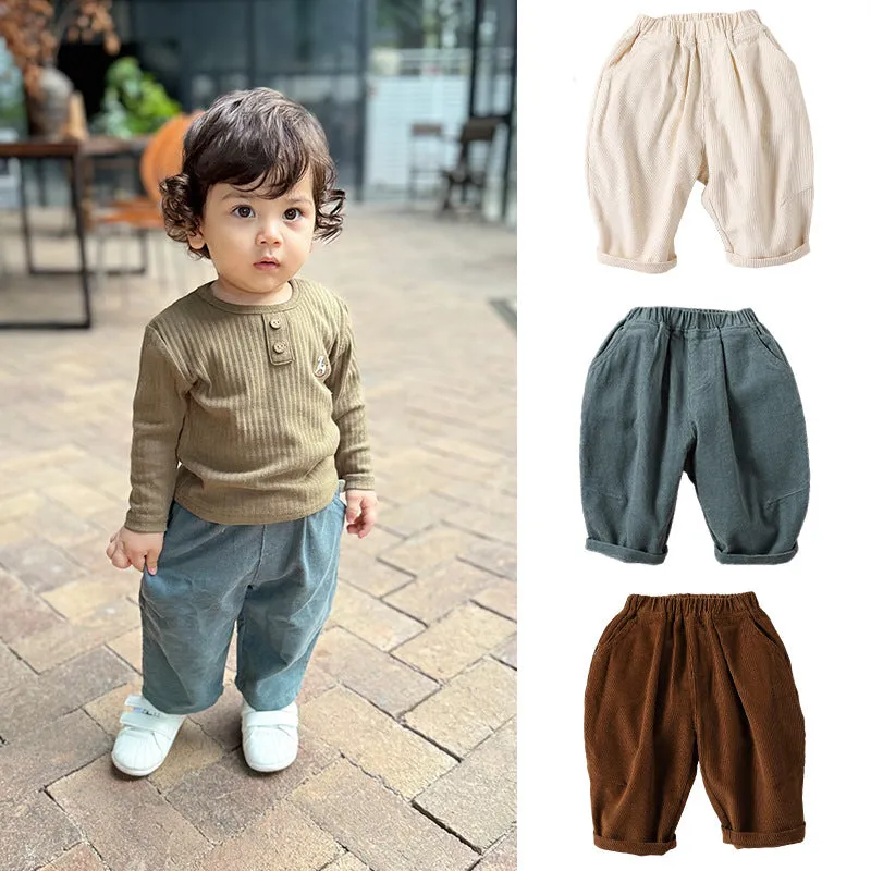 Baby&#039;s Autumn And Winter Corduroy Pants For Boys And Girls All-match Straight Cotton Loose Pants For Autumn