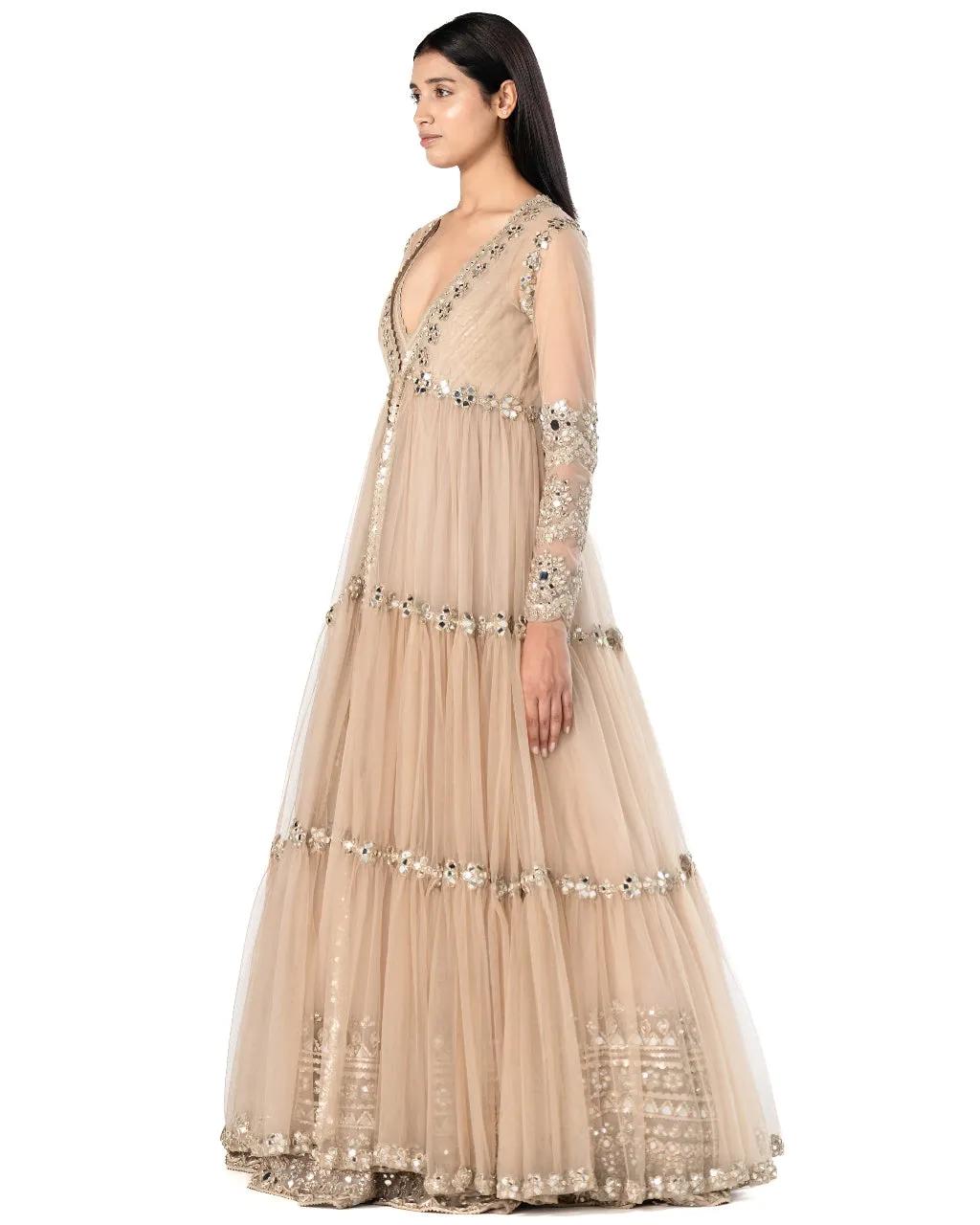 Beige Embroidered Anarkali Set