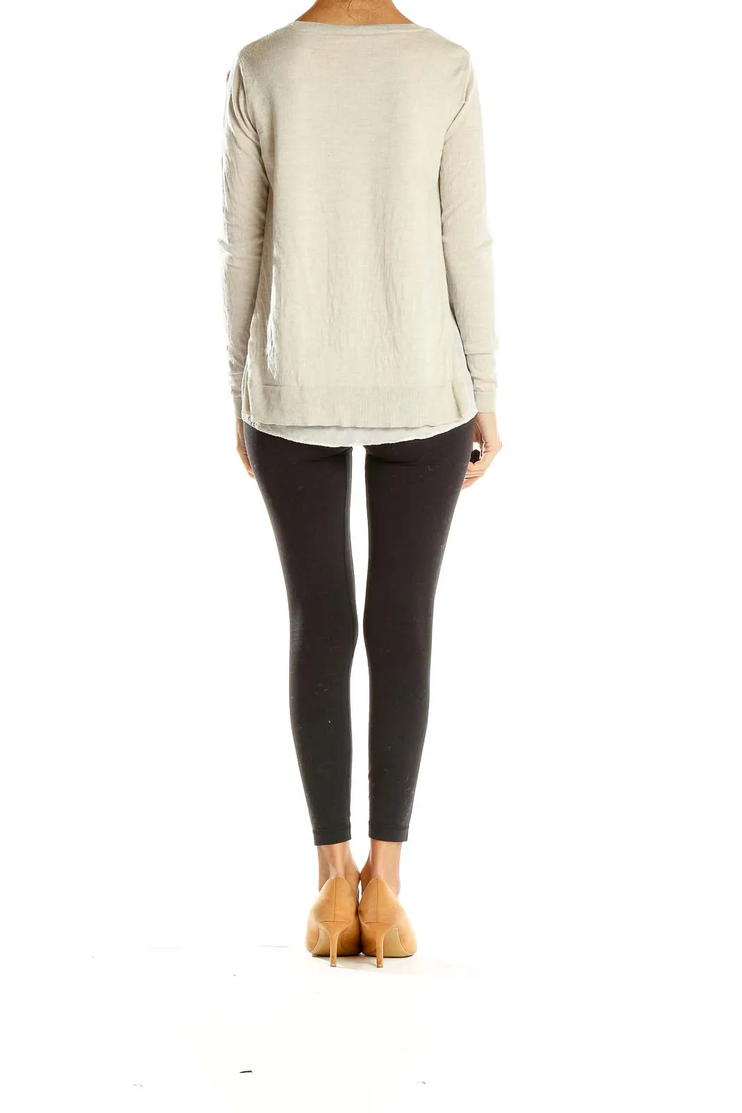 Beige Long Sleeve Layered Knit Top