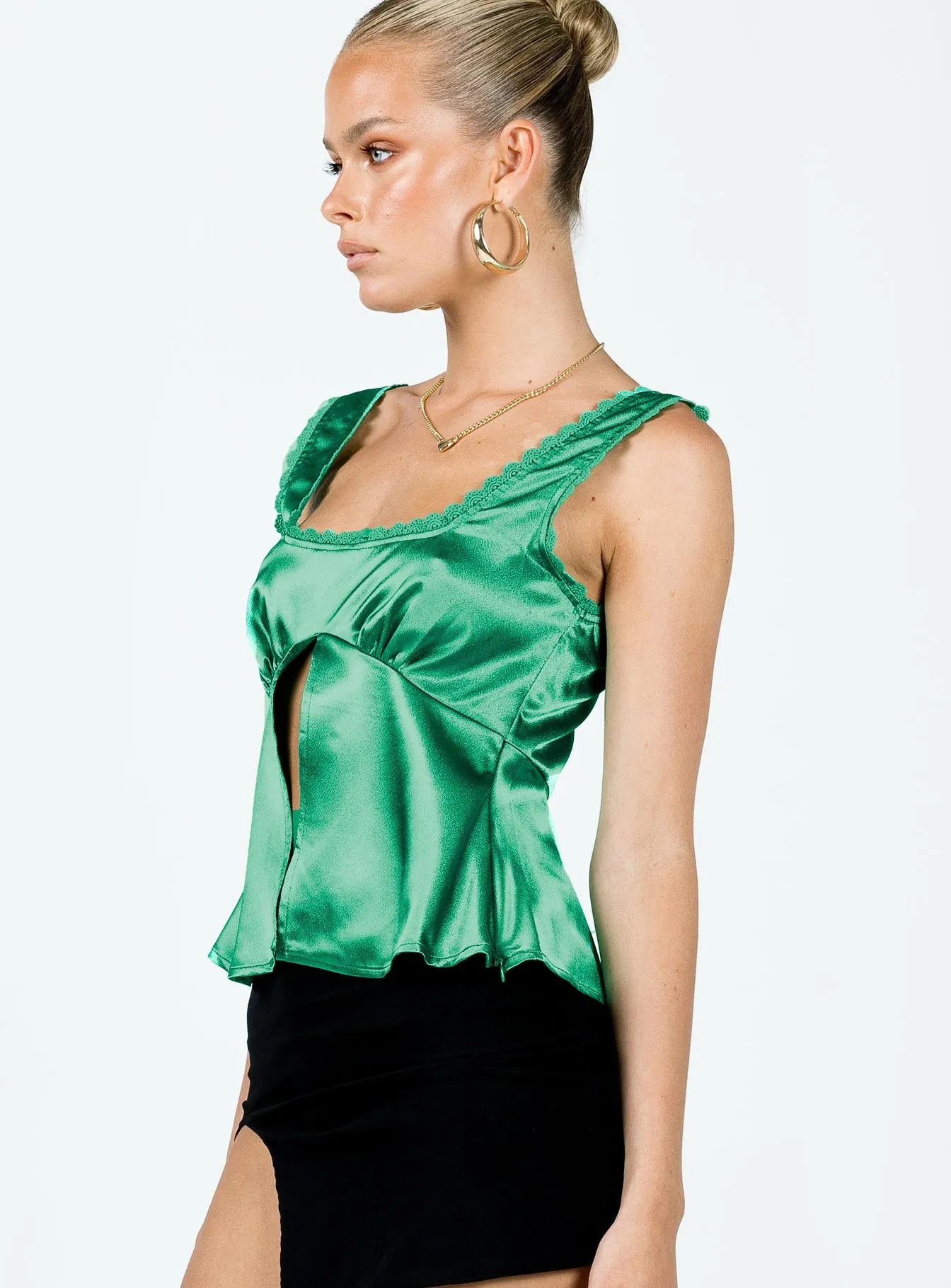 Berlin Satin Top Green