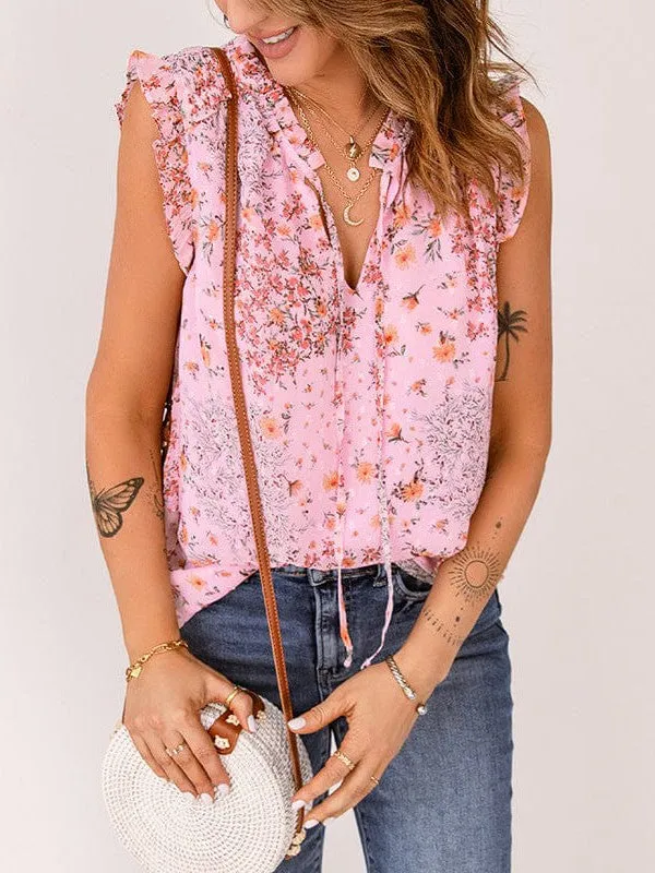 Bohemian Loose-Fit Floral Print V-Neck Pullover Vest For Women