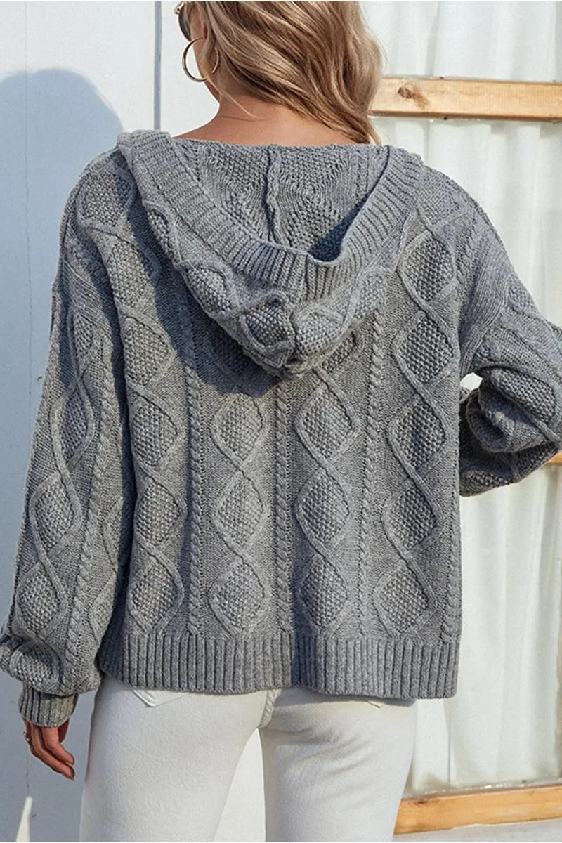 CABLE KNIT OPEN FRONT CARDIGAN