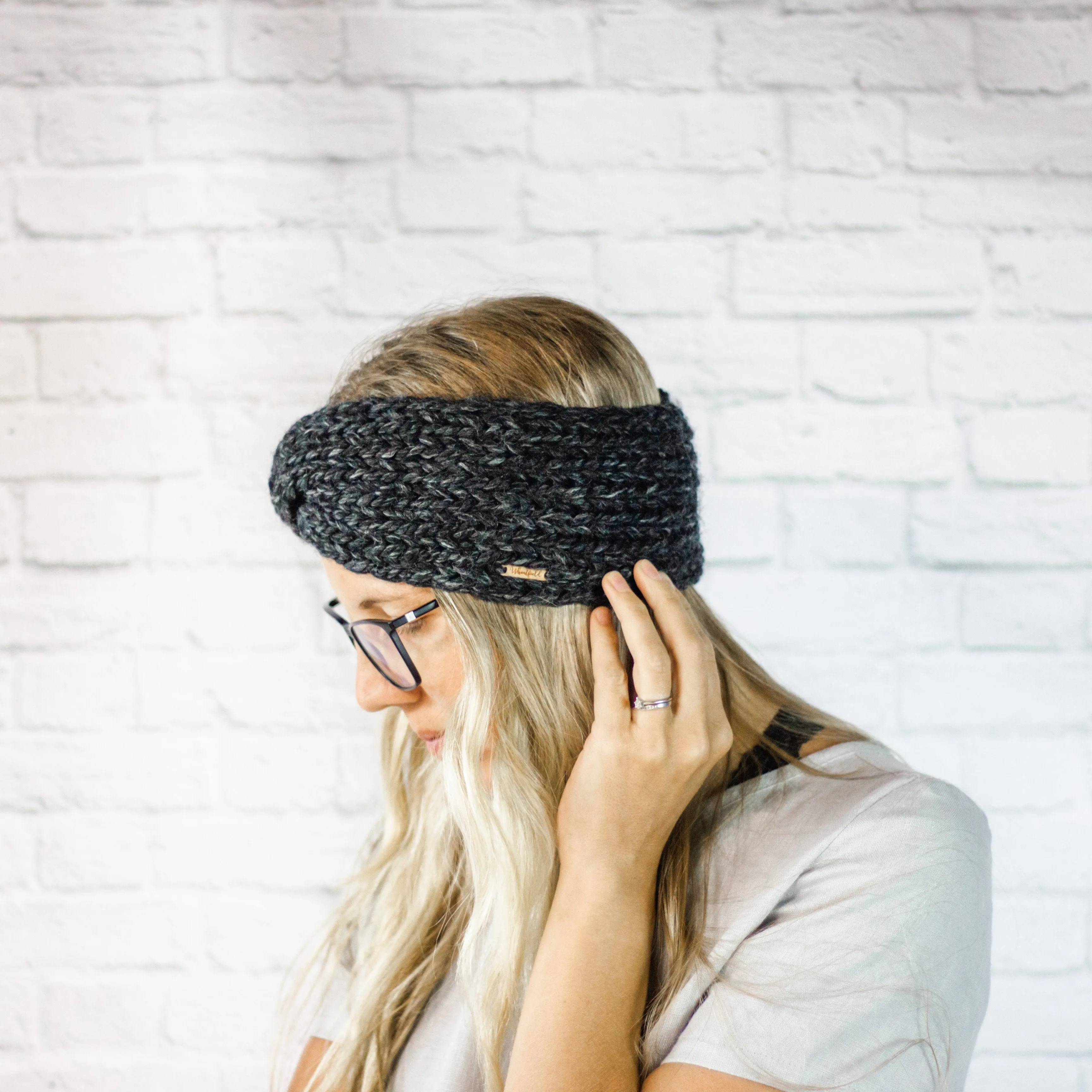 Charcoal Wide Chunky Knit Twisted Turban Ear Warmer Headband for Women