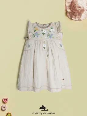 Cherry Crumble Girls Beige Solid Dress