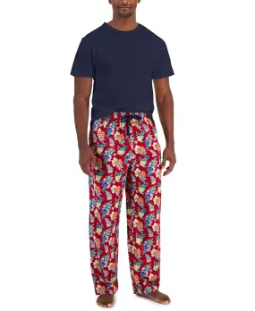 Club Room Men's Solid Top & Tropical Pants 2 Pc Pajama Set Red Size Large