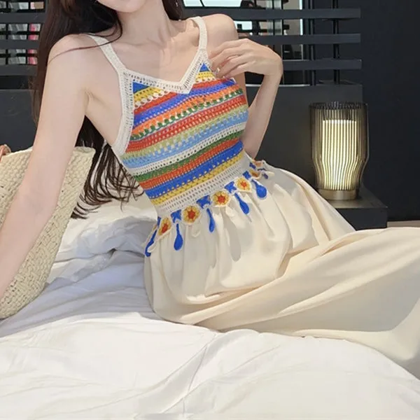 Colorful Ethnic Resort Style Paneled Slip Dress