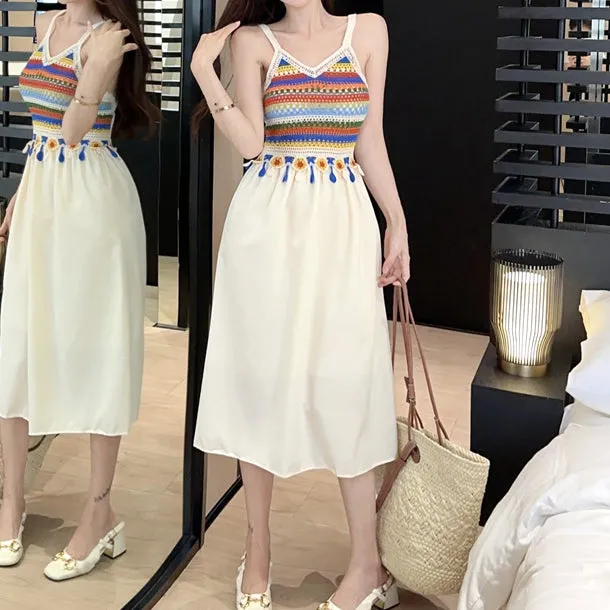 Colorful Ethnic Resort Style Paneled Slip Dress