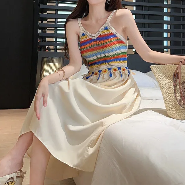 Colorful Ethnic Resort Style Paneled Slip Dress