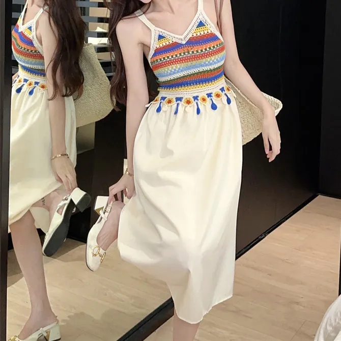 Colorful Ethnic Resort Style Paneled Slip Dress