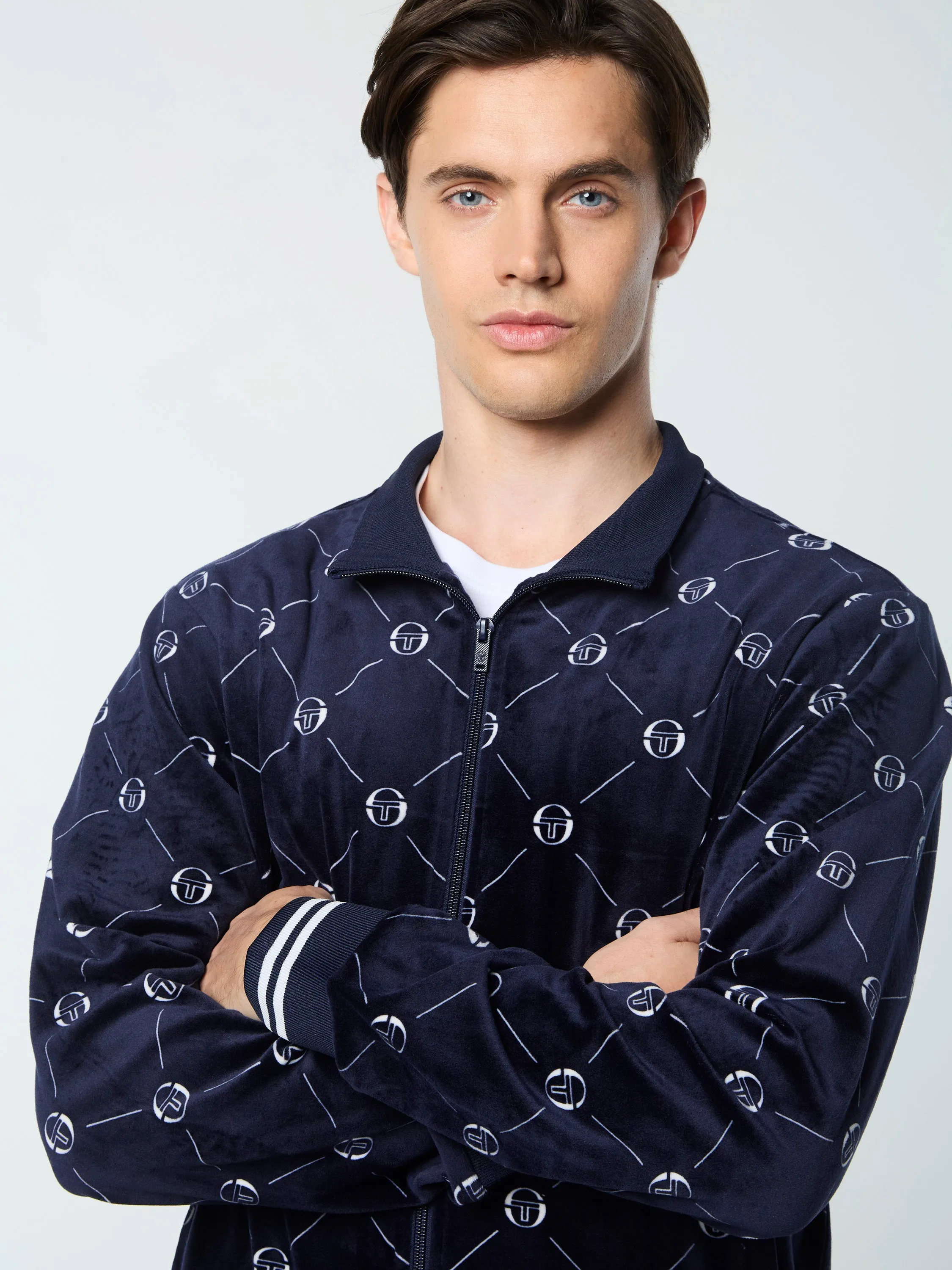 Cosimo Velour Track Jacket- Maritime Blue