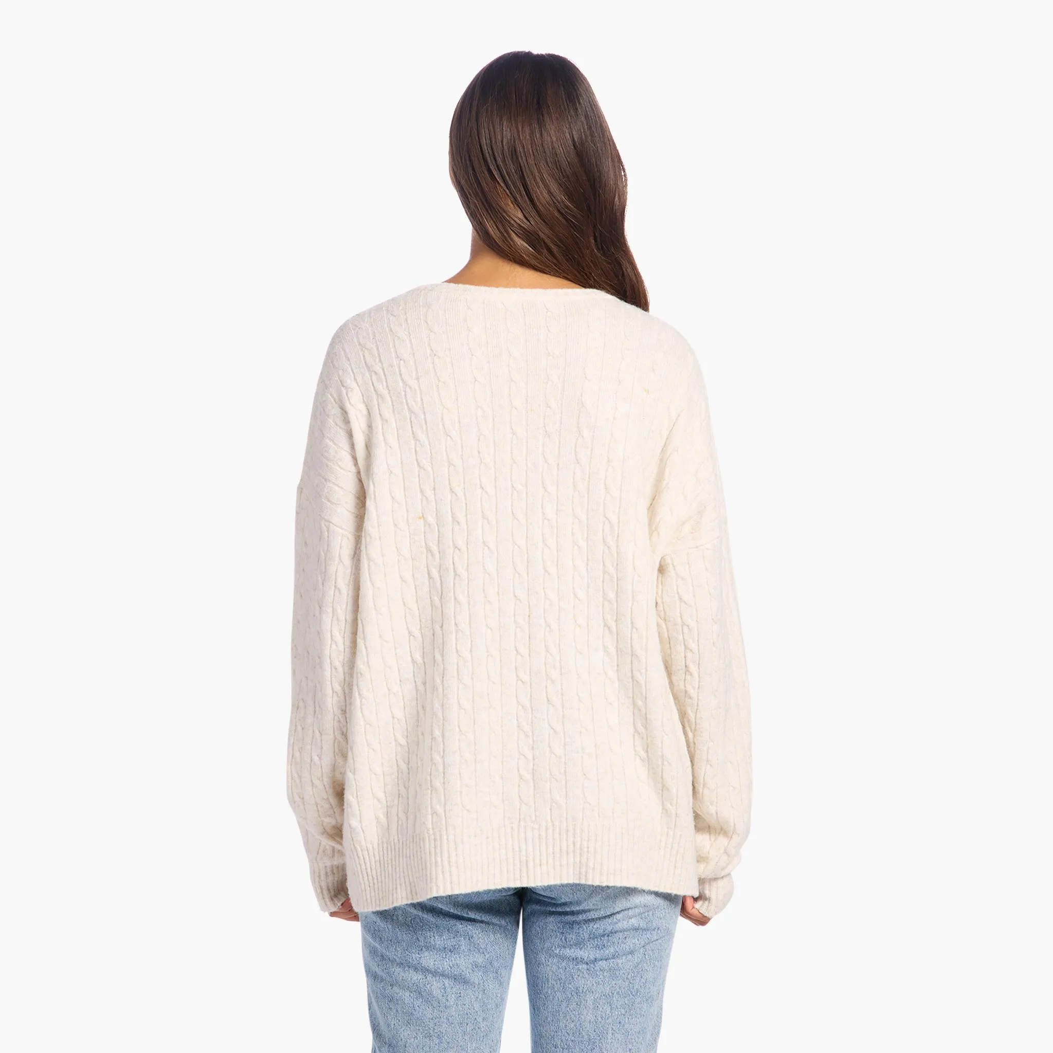 Cozy Knit Cable Crewneck Sweater | Heather Bone