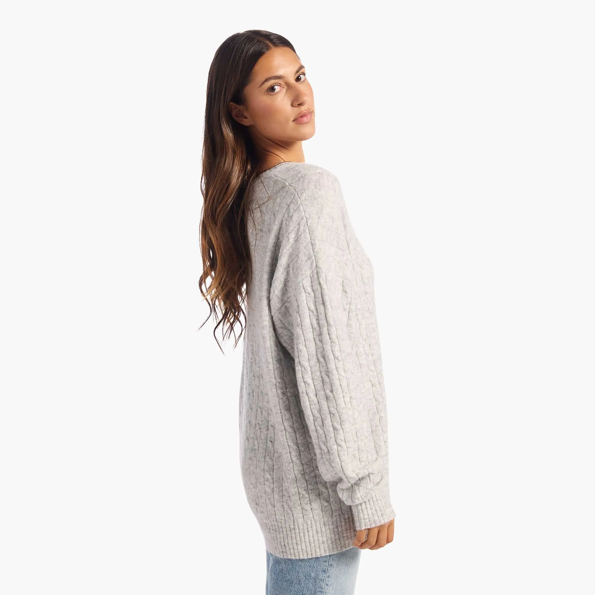 Cozy Knit Cable Crewneck Sweater | Heather Grey