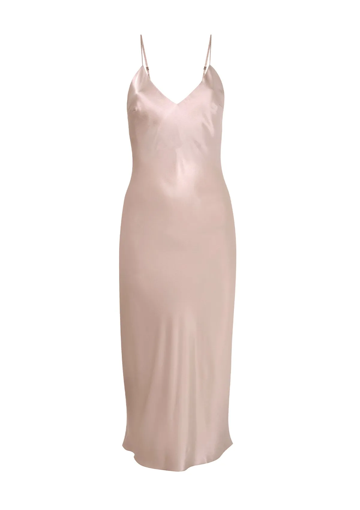 Curvy Midi Silk Slip Dress in Pink