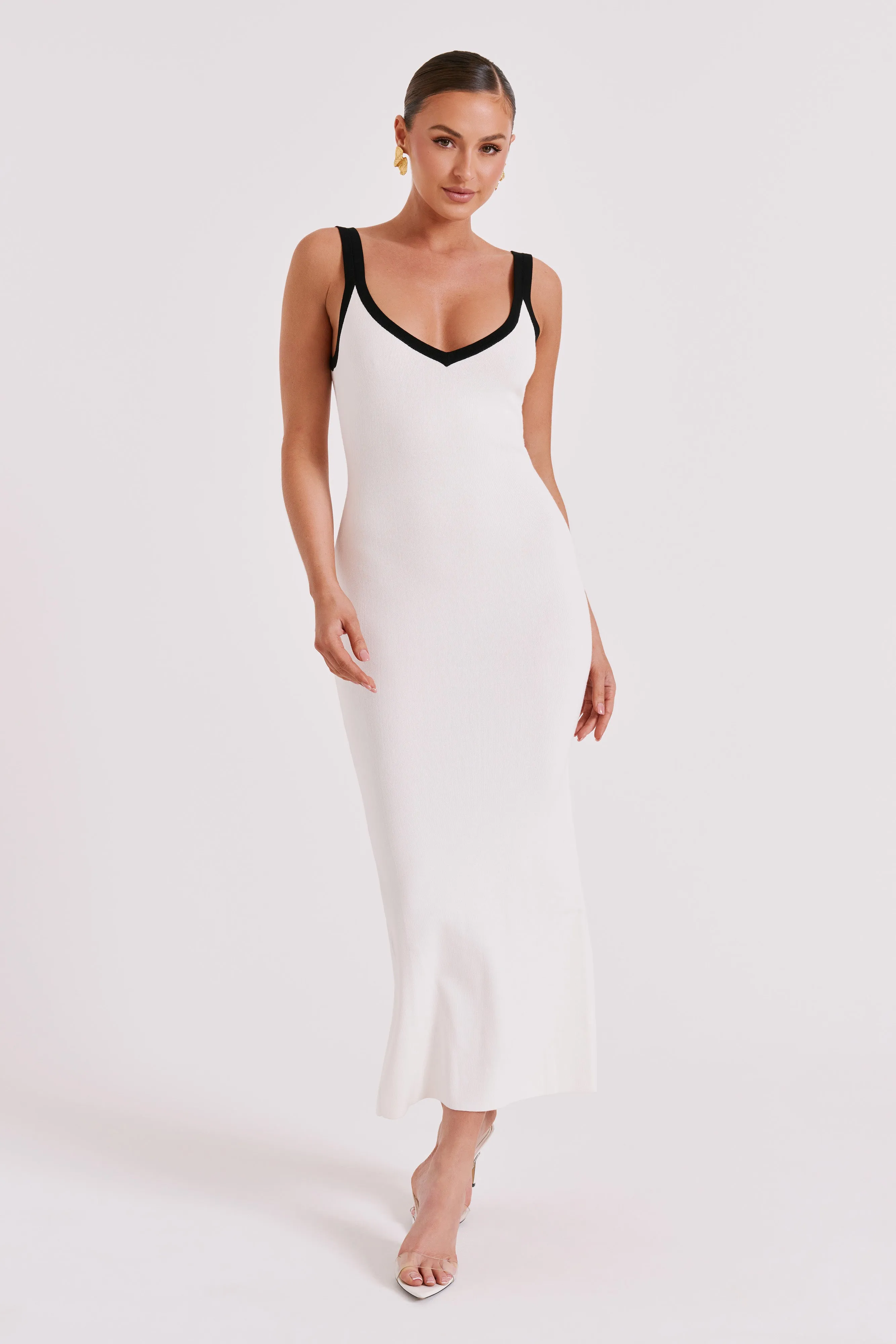 Debbi Contrast Knit Midi Dress - White