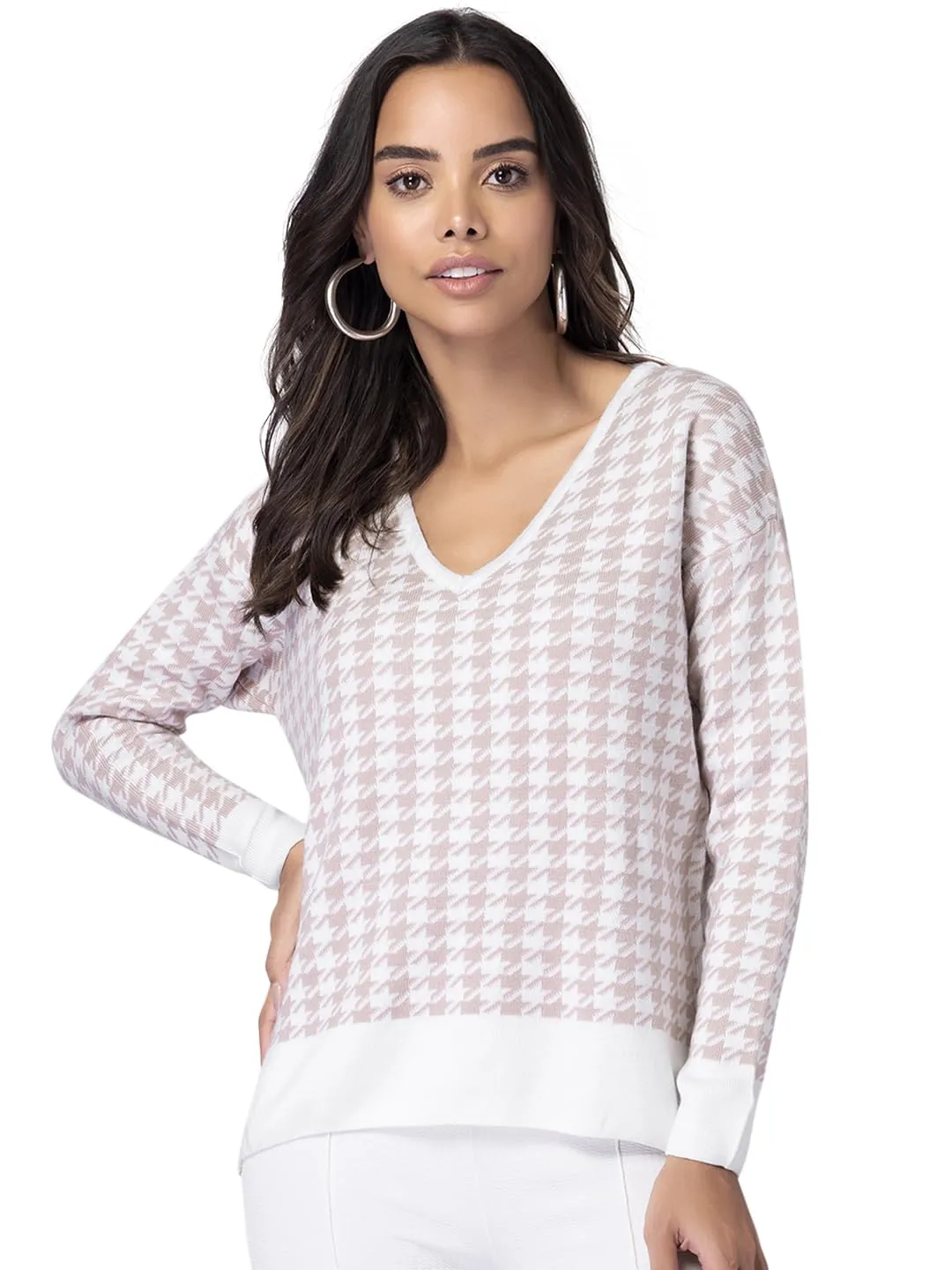 FabAlley Women's Acrylic V-Neck Sweater (SWT00408_Pink_S)