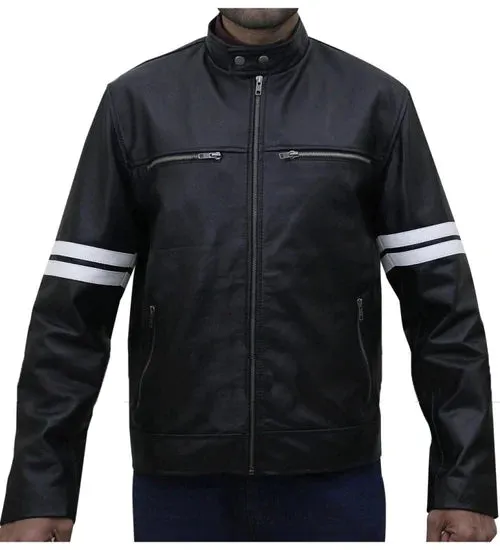 Fast and Furious Paul Walker Stripe Style Biker Leather Jacket