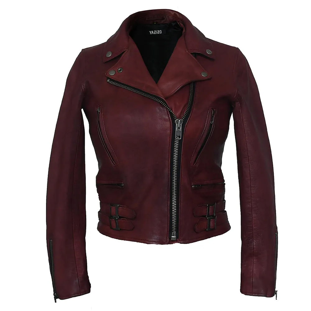 Frisco Motorcycle Easy Rider Womens Red Leather Jacket