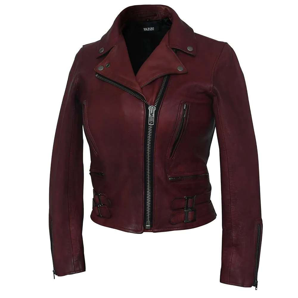 Frisco Motorcycle Easy Rider Womens Red Leather Jacket