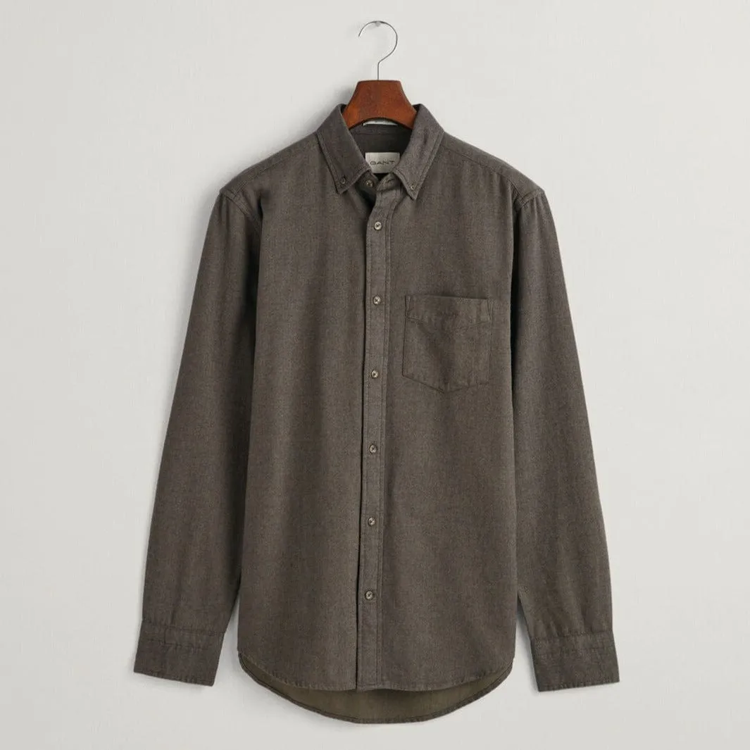 GANT Regular Fit Herringbone Flannel Shirt in Dark Cactus