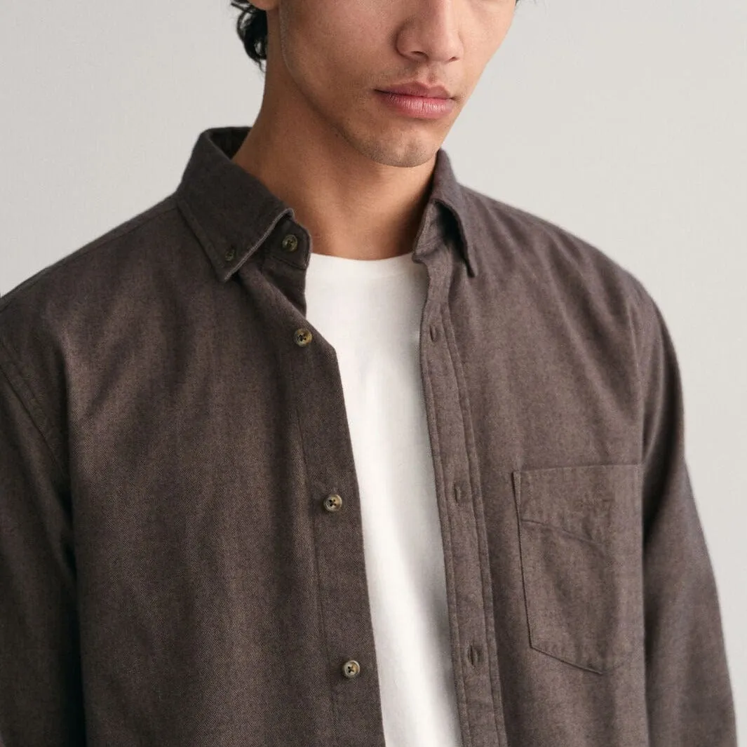 GANT Regular Fit Herringbone Flannel Shirt in Dark Cactus