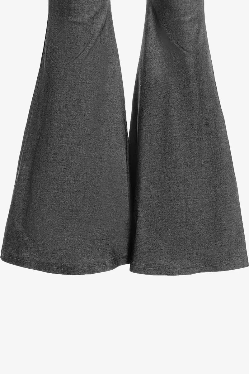 Gray V-Cut Ruched Flare Pants