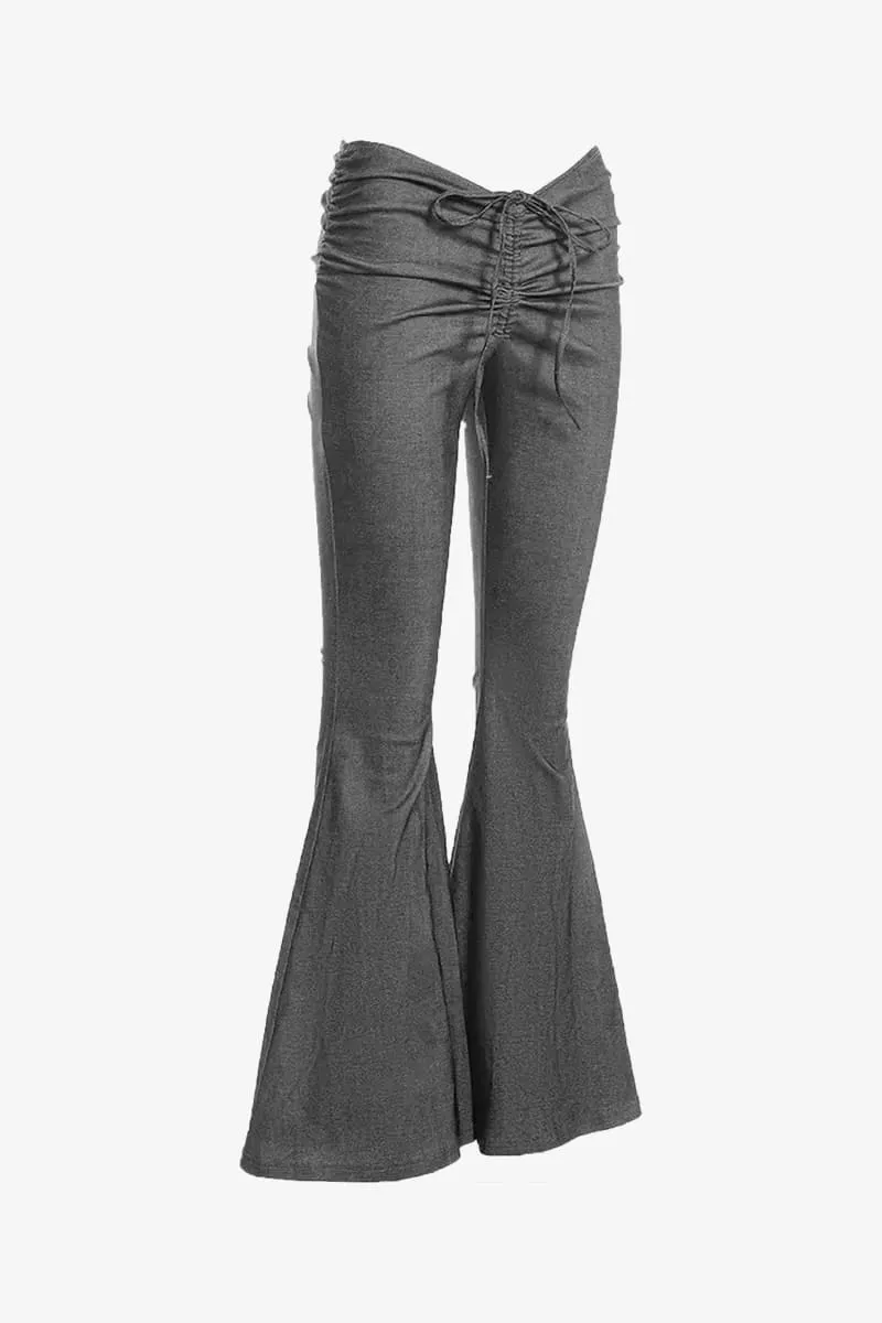 Gray V-Cut Ruched Flare Pants