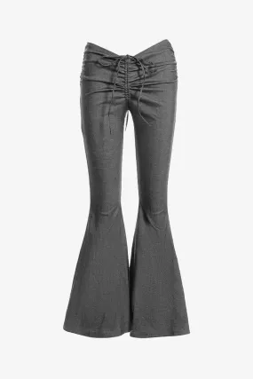 Gray V-Cut Ruched Flare Pants