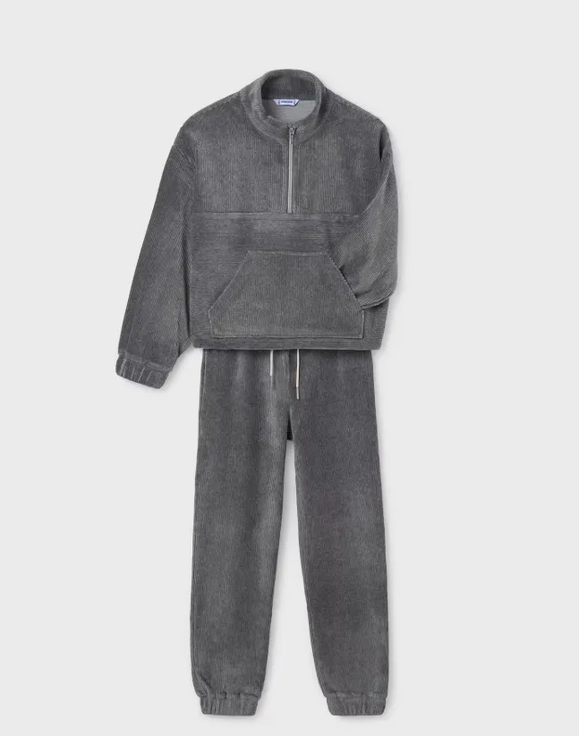 Grey Corduroy Partial Zip top