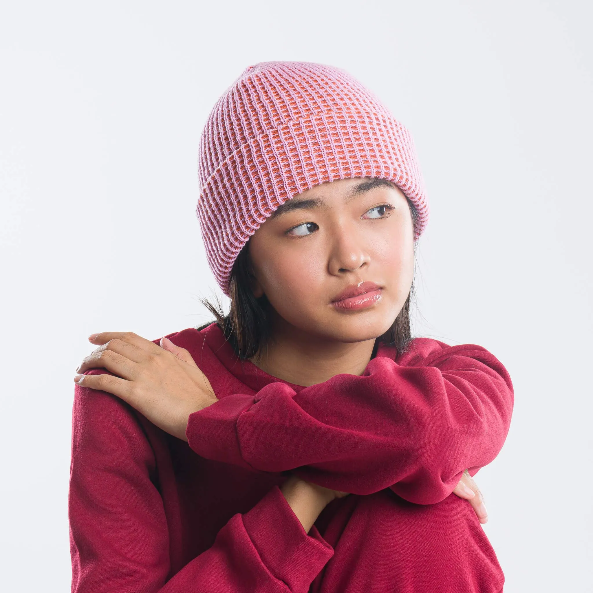 Grid Knit Beanie - Fuchsia