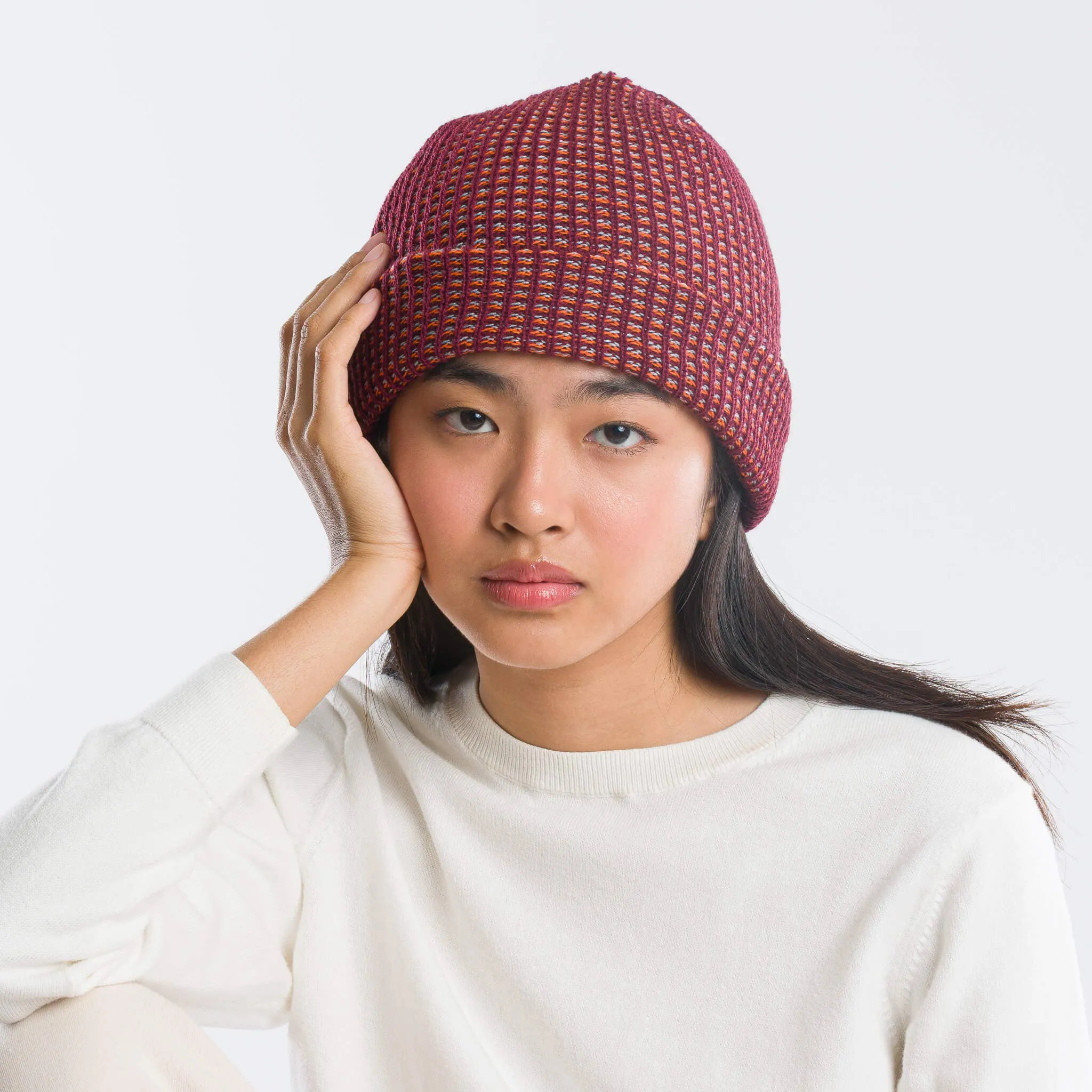 Grid Knit Beanie - Fuchsia