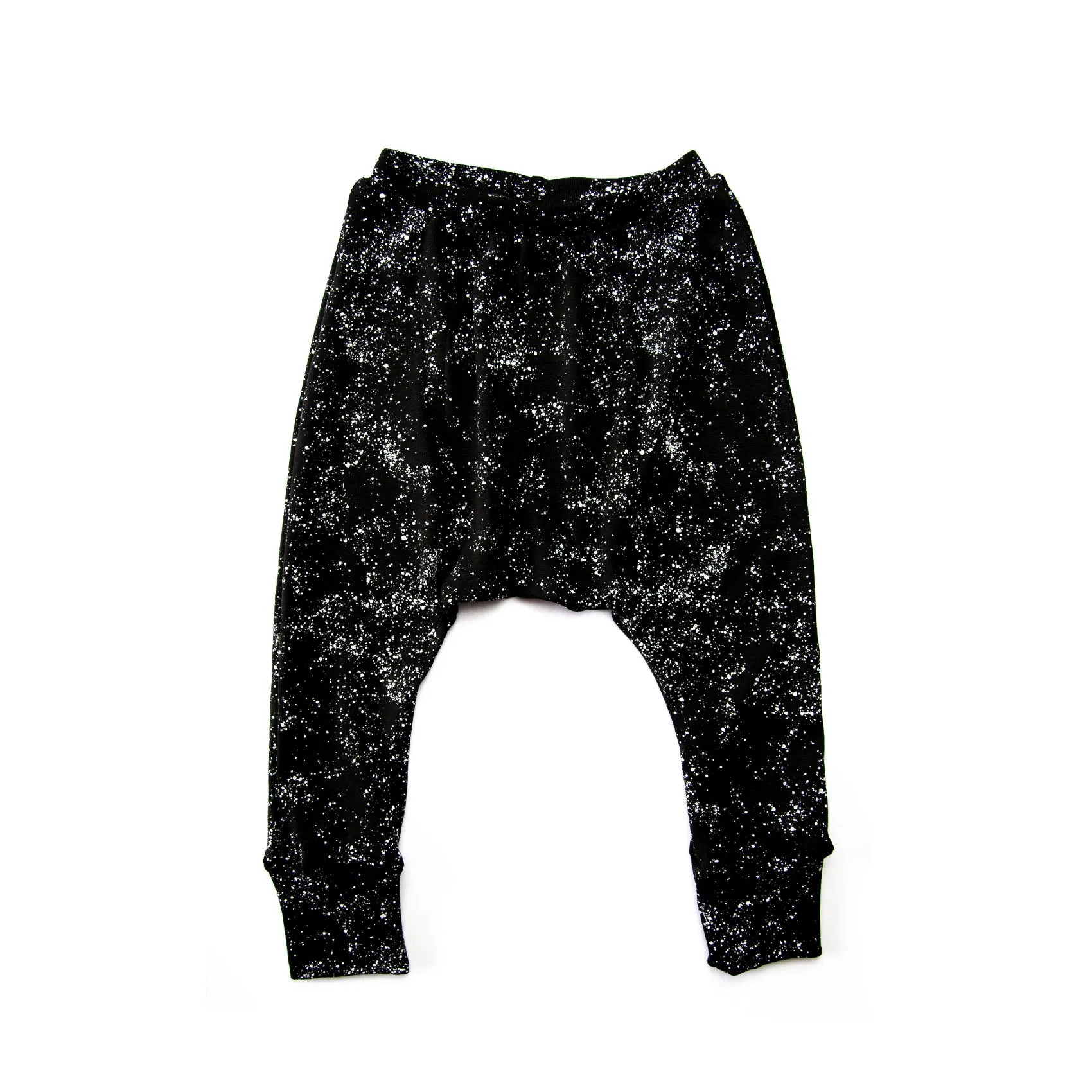 Harem Pants - Organic Cotton - Black with White Splash Print