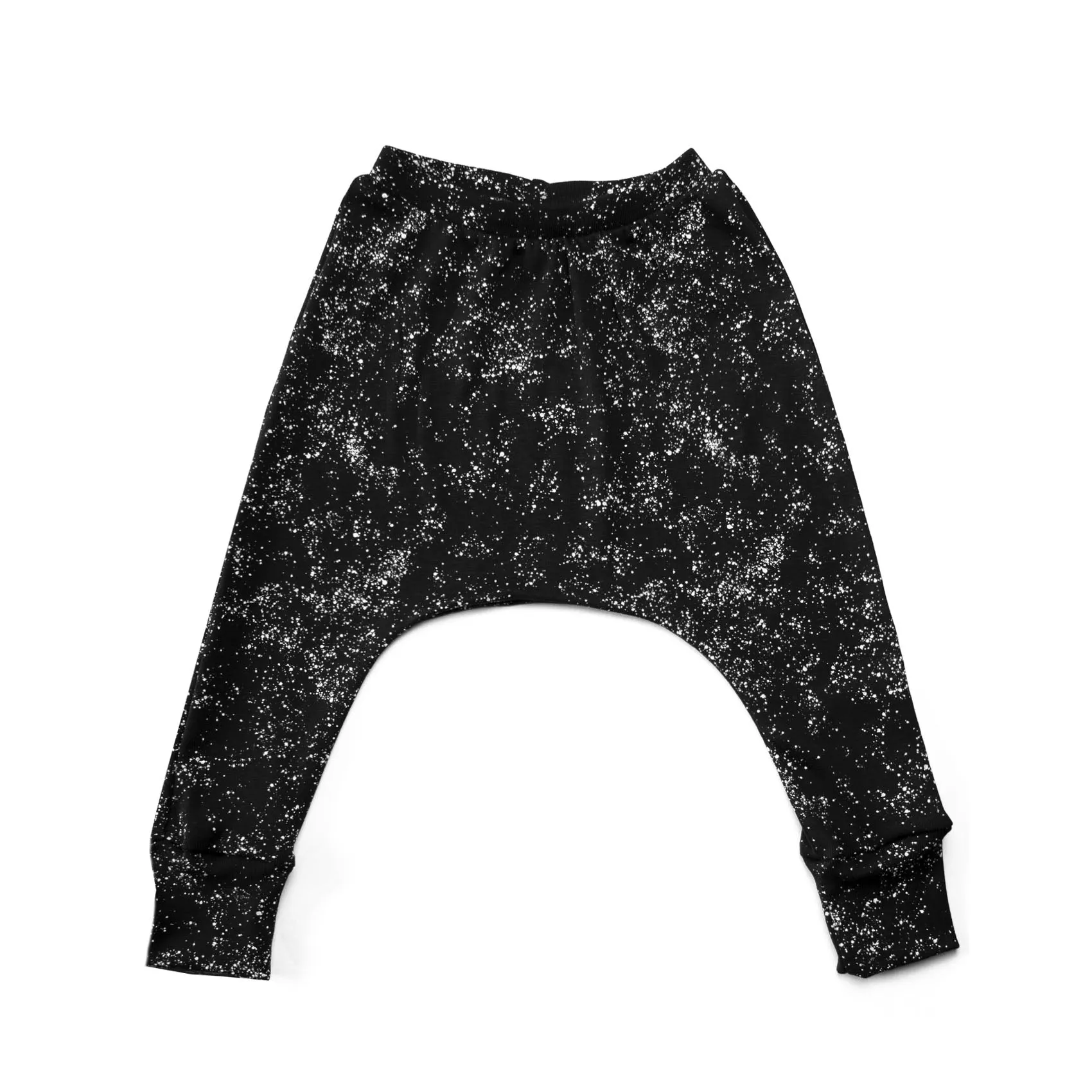 Harem Pants - Organic Cotton - Black with White Splash Print