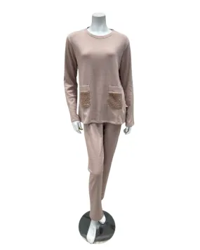 Iora Lingerie Pale Pink Sherpa Pockets Fleece Lined Pajamas Set