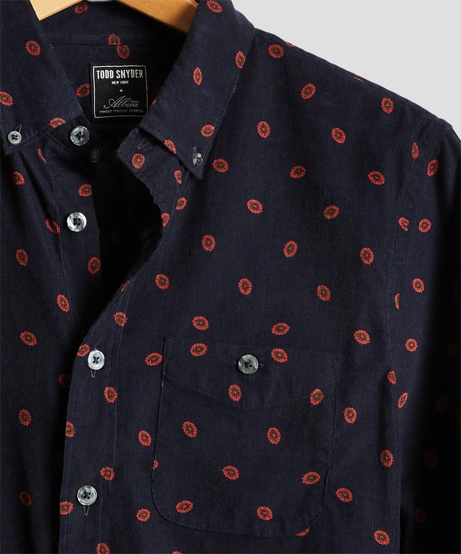 Italian Micro Cord Medallion Shirt in Navy