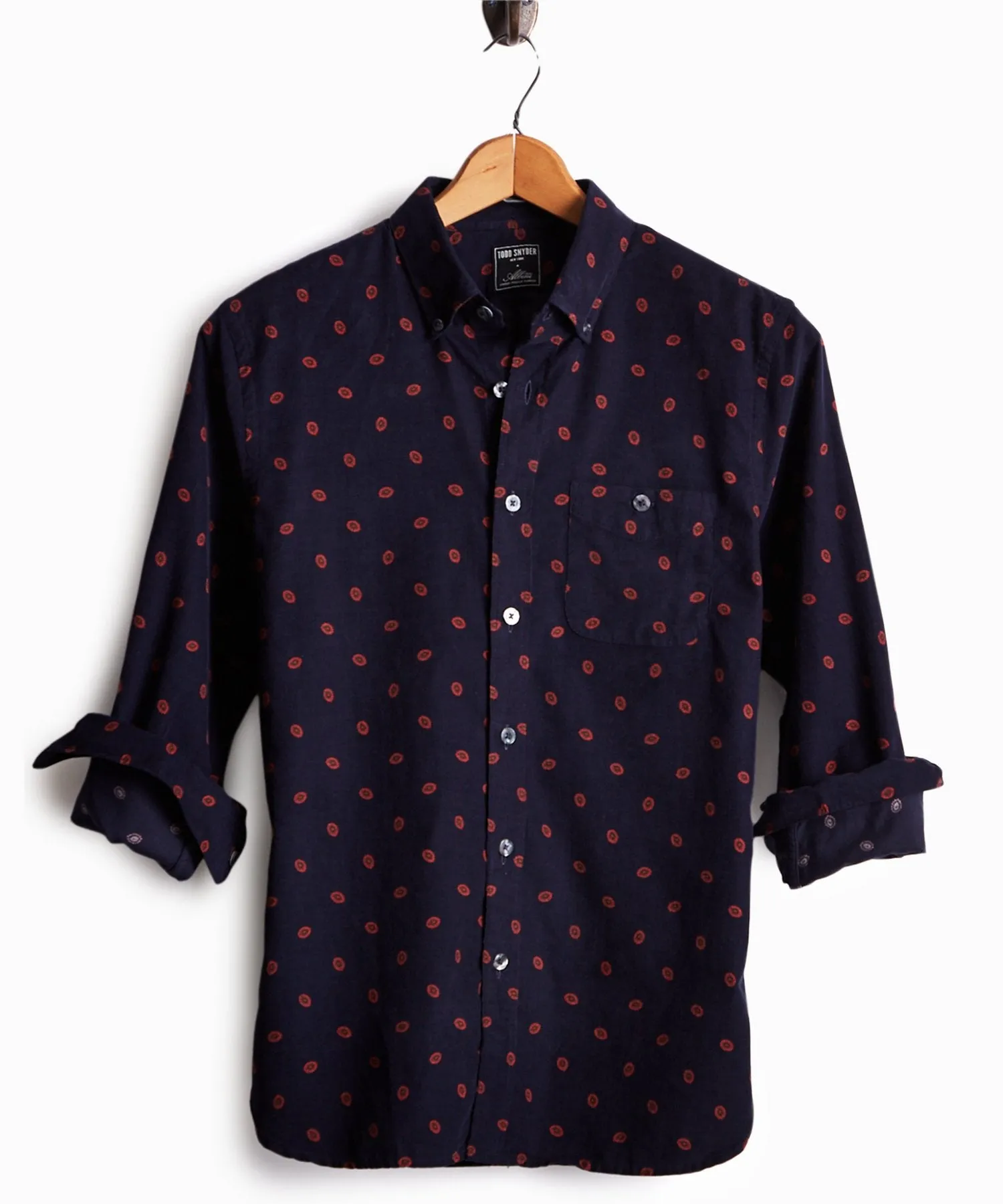 Italian Micro Cord Medallion Shirt in Navy