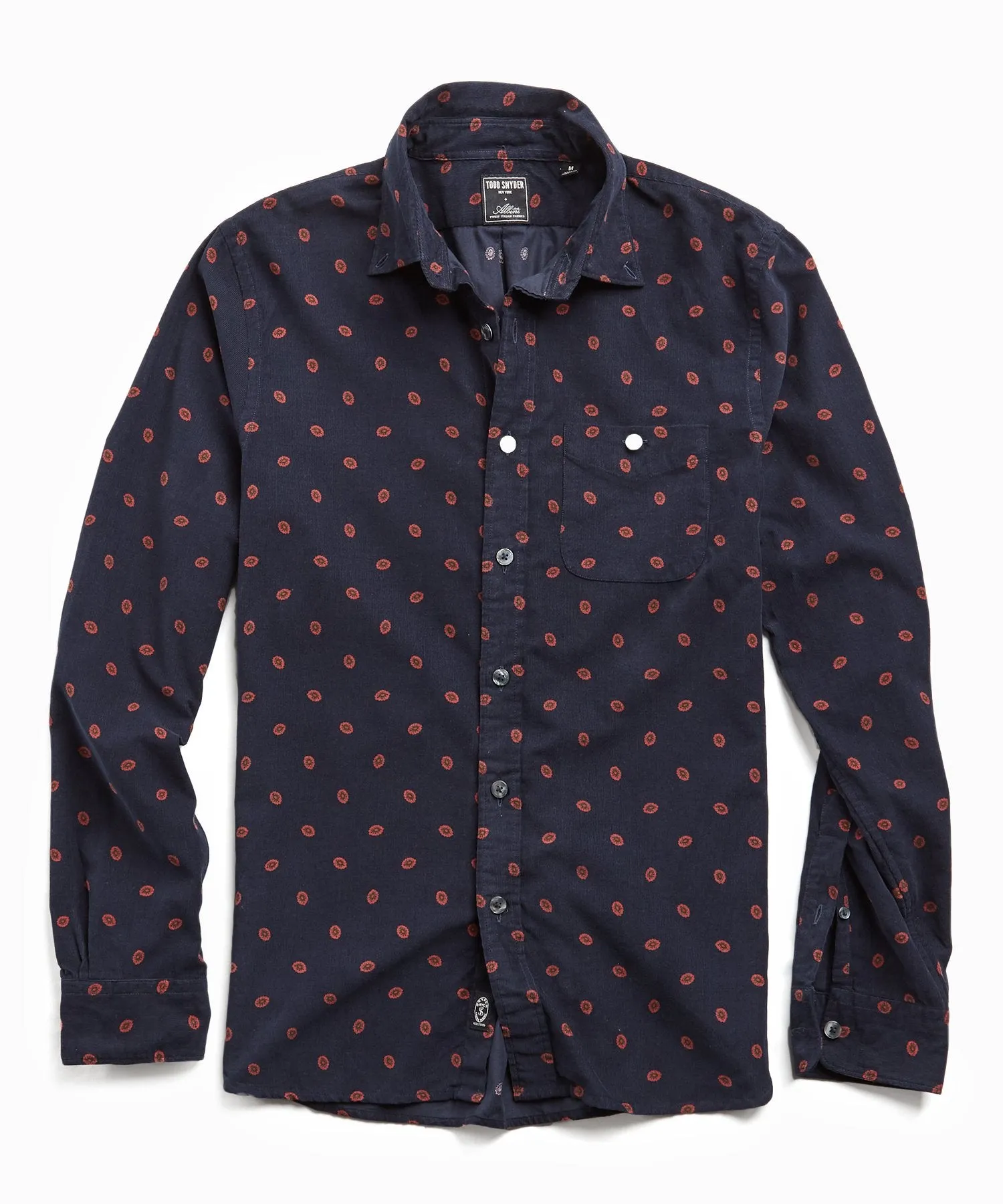 Italian Micro Cord Medallion Shirt in Navy