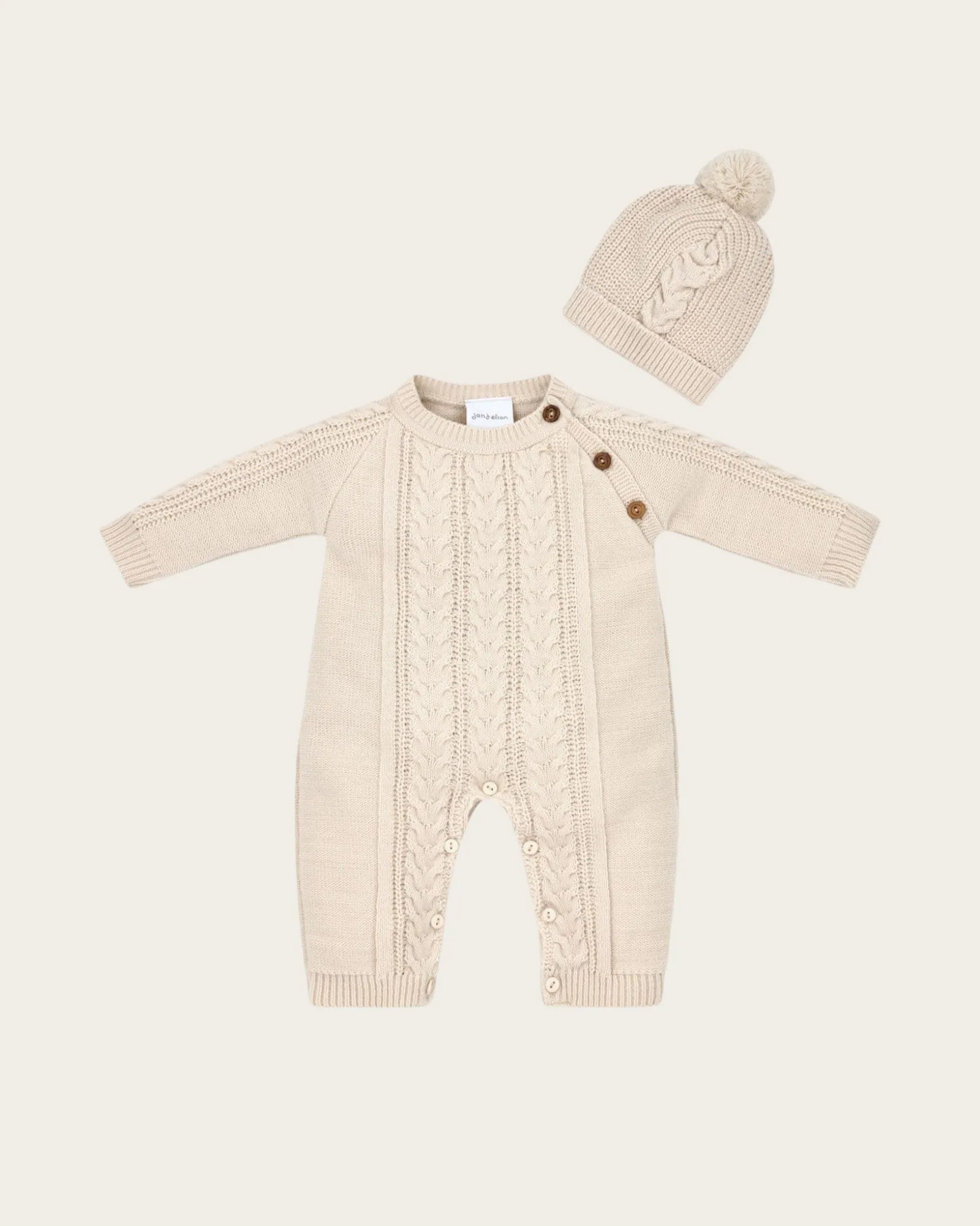 Knitted Romper & Hat - Taupe