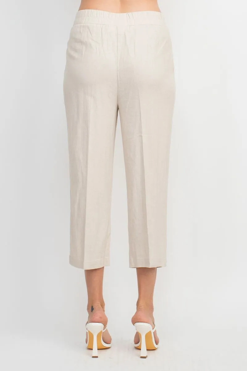 Land N Sea Pull-on Elastic Waist Slit Bottom Linen Gaucho Pant with Pockets