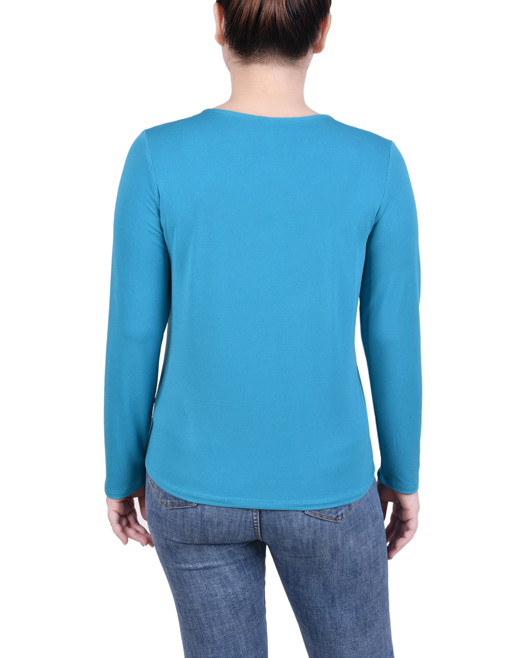 Long Sleeve Jeweled Neck Top